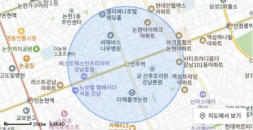 [위치 지도] 논현동 단독/다가구 위치 및 주변 환경 (자료: 위치정보 지도)
