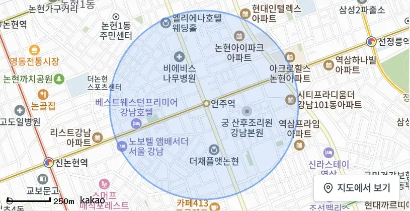 [위치 지도] 논현동 빌라/연립 위치 및 주변 환경 (자료: 위치정보 지도)