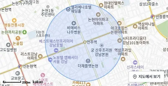 [위치 지도] 논현동 단독/다가구 위치 및 주변 환경 (자료: 위치정보 지도)